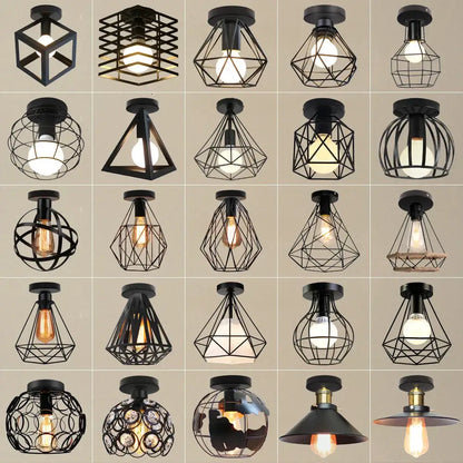 Modern retro black iron cage ceiling light for kitchen lighting