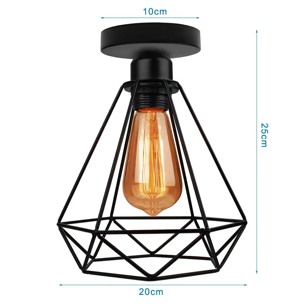 Modern retro black iron cage ceiling light for kitchen lighting