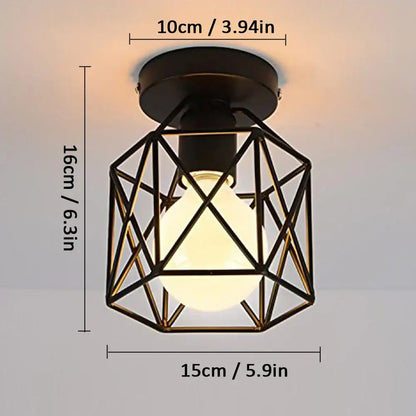 Modern retro black iron cage ceiling light for kitchen lighting