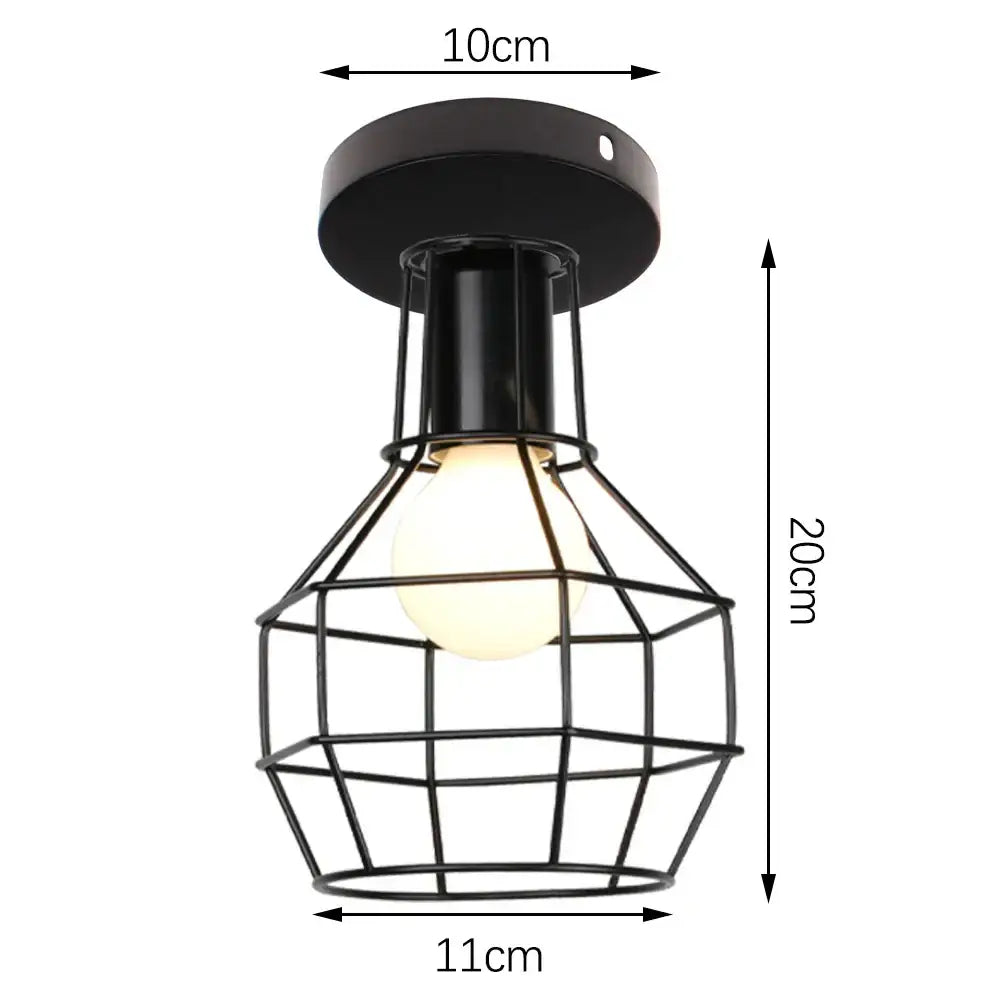 Modern retro black iron cage ceiling light for kitchen lighting