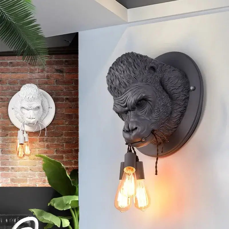 Modern retro dark gray gorilla resin wall lamp bedroom sconce