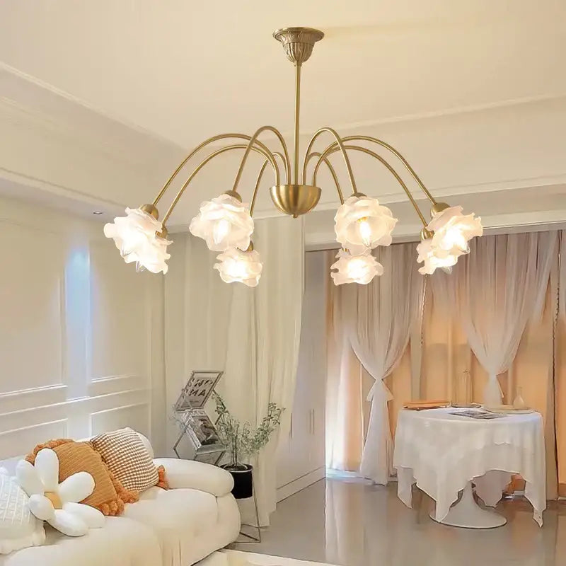 Modern retro gold elegant flower chandelier dining room