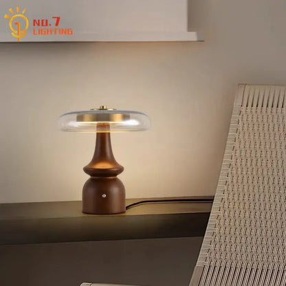 Modern retro gold lustre wood table lamp bedroom ceramic light