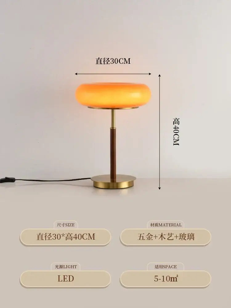 Modern retro gold lustre wood table lamp bedroom ceramic light