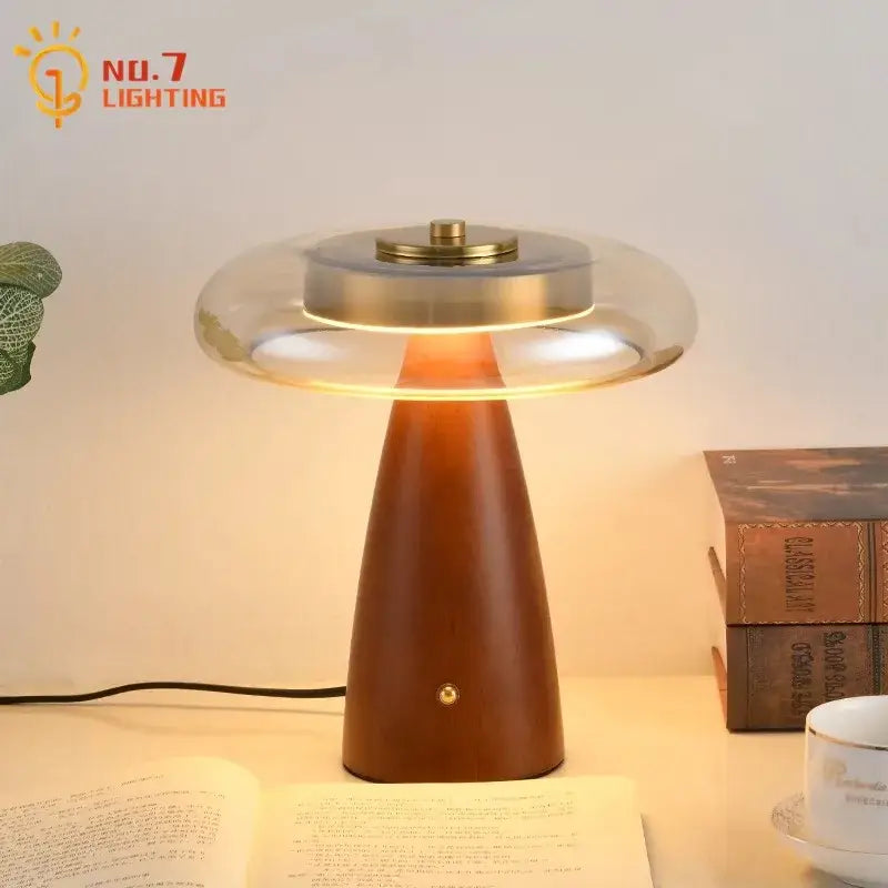 Modern retro gold lustre wood table lamp bedroom ceramic light
