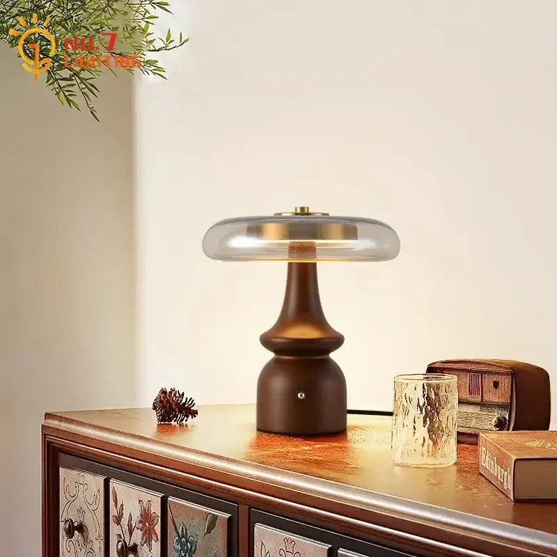 Modern retro gold lustre wood table lamp bedroom ceramic light
