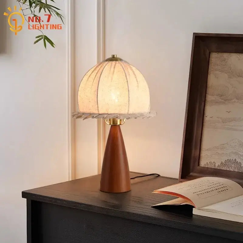 Modern retro gold lustre wood table lamp bedroom ceramic light
