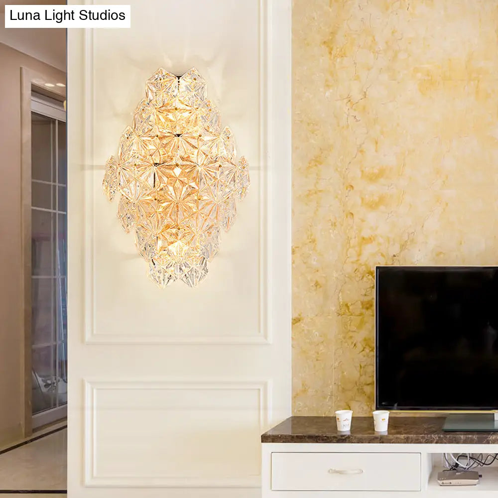 DecorBites™ Modern Rhombus Clear Crystal 4-Light Sconce: Stylish Flush Wall Mounted Lamp