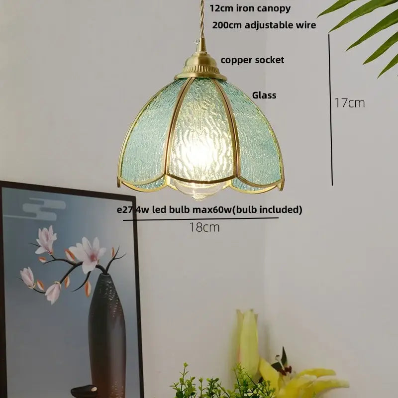 Modern ribbed blue glass led pendant lamp dining room lighting