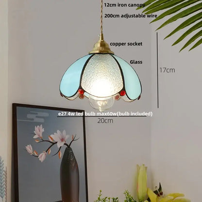 Modern ribbed blue glass led pendant lamp dining room lighting