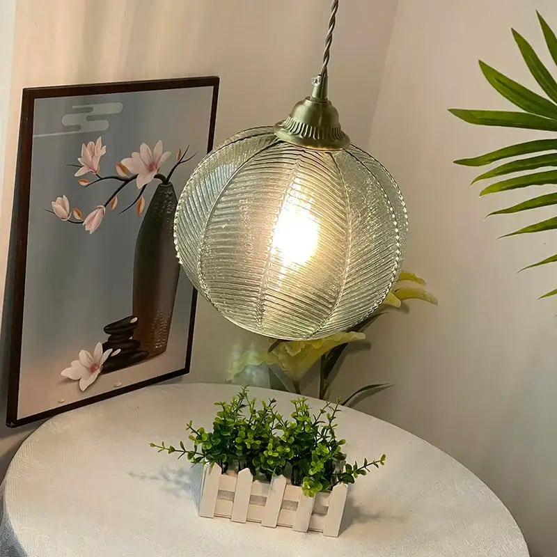 Modern ribbed blue glass led pendant lamp dining room lighting