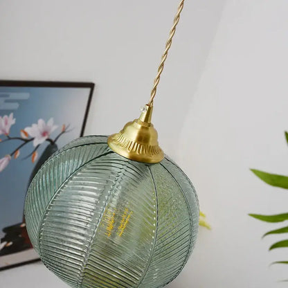Modern ribbed blue glass led pendant light for kitchens