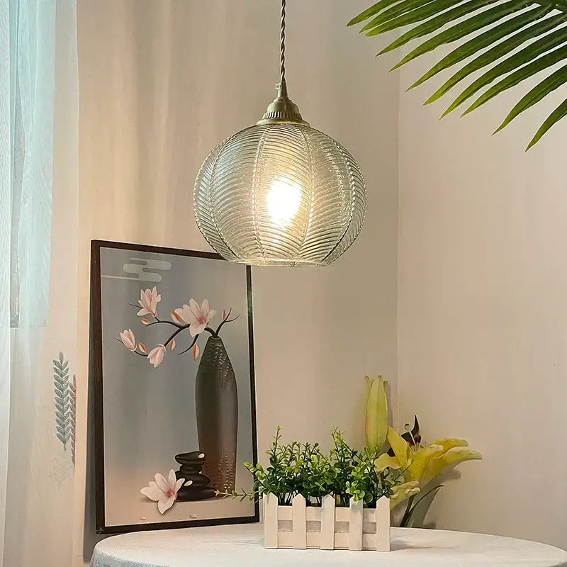 Modern ribbed blue glass led pendant light for kitchens