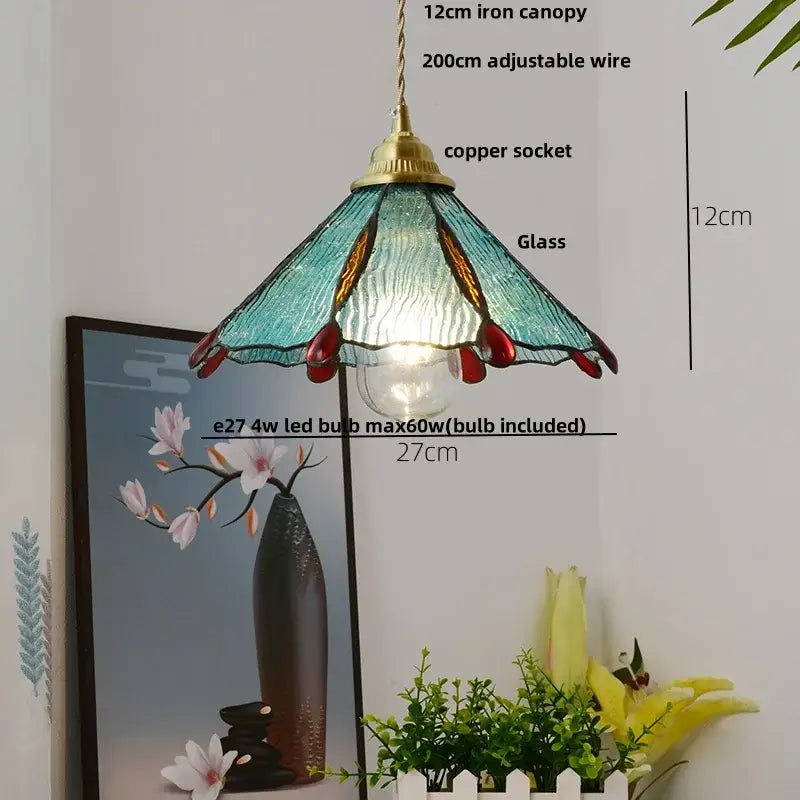 Modern ribbed blue glass led pendant light for kitchens