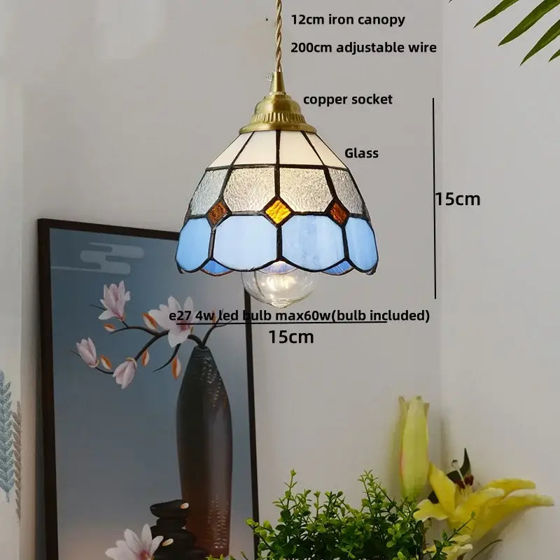 Modern ribbed blue glass led pendant light for kitchens