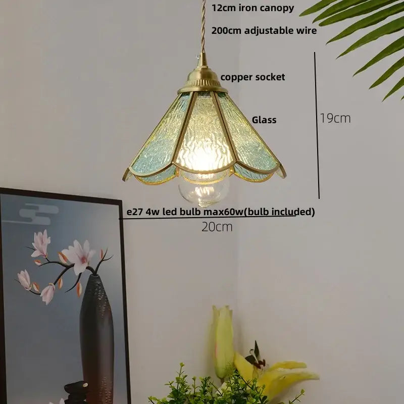 Modern ribbed blue glass led pendant light for kitchens