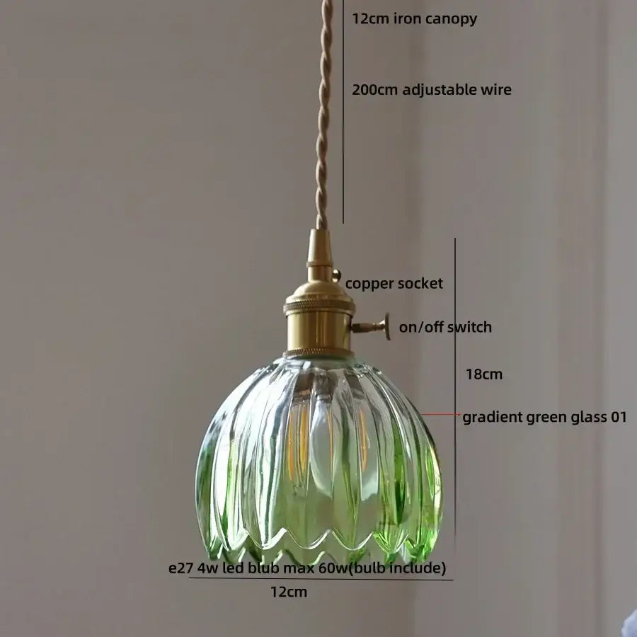 Modern ribbed blue glass pendant light for dining room