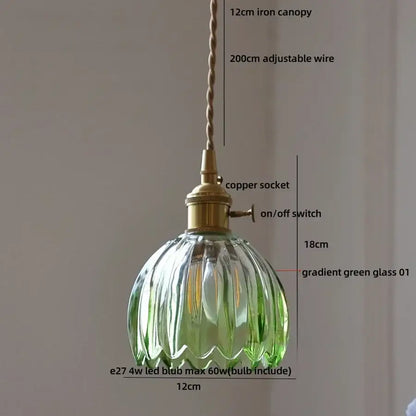 Modern ribbed blue glass pendant light for dining room