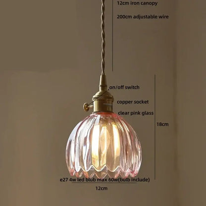 Modern ribbed blue glass pendant light for dining room