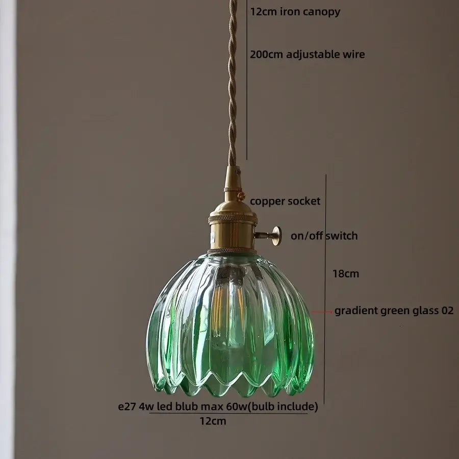 Modern ribbed blue glass pendant light for dining room