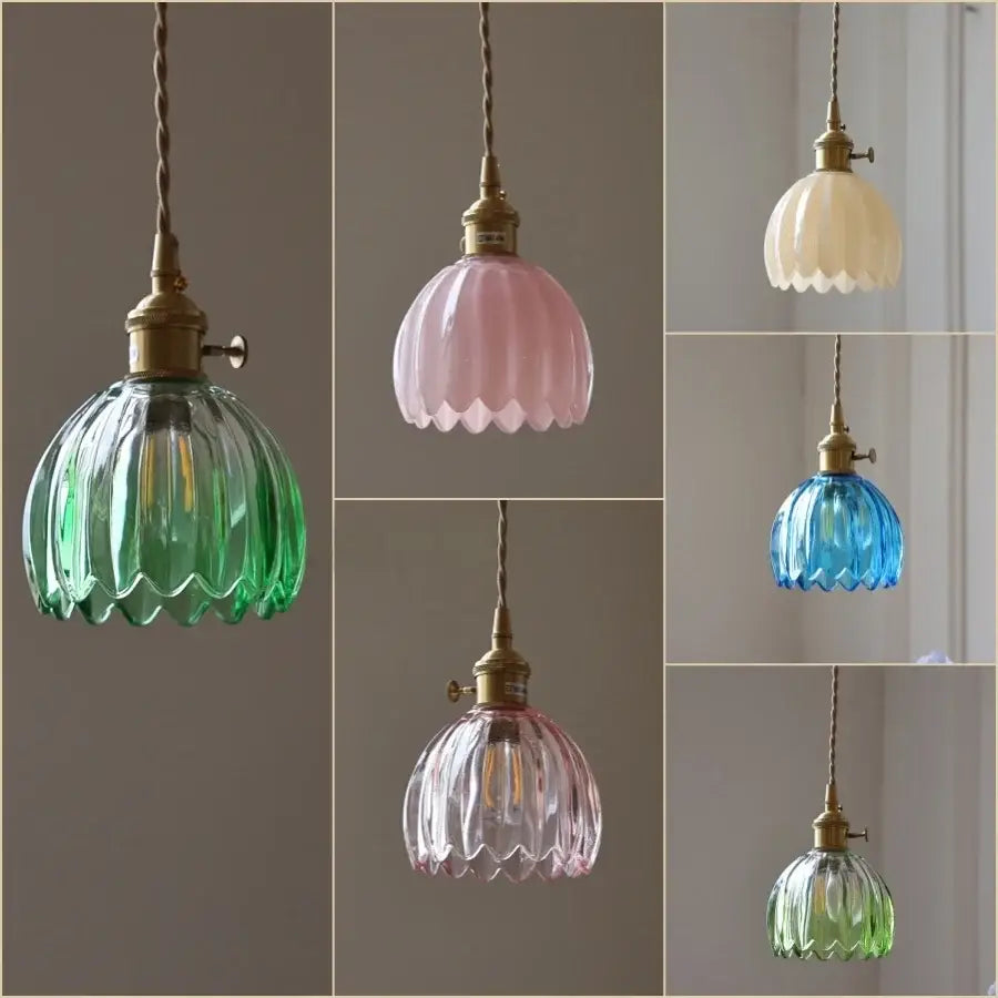 Modern ribbed blue glass pendant light for dining room