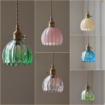 Modern ribbed blue glass pendant light for dining room