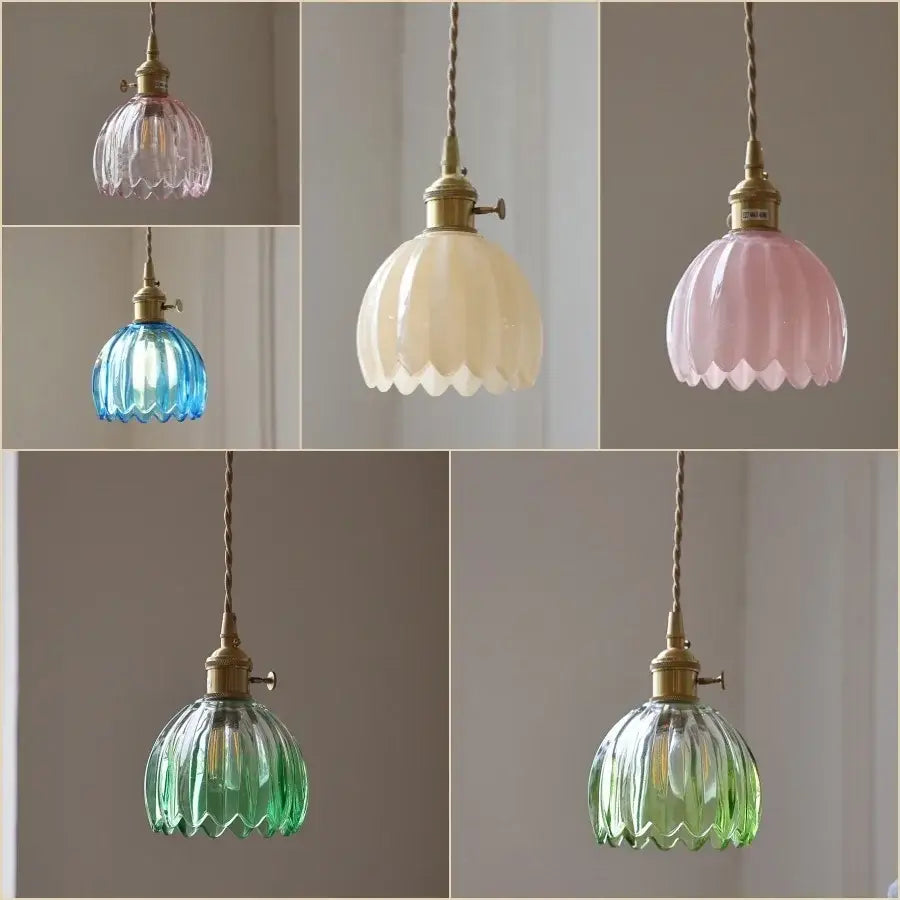 Modern ribbed blue glass pendant light for dining room