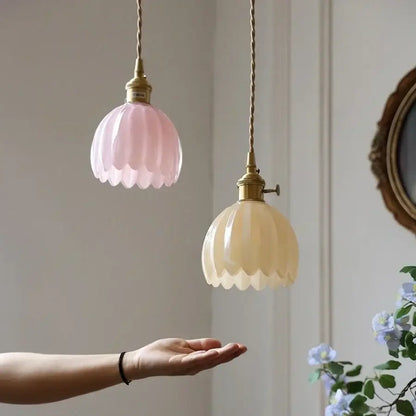 Modern ribbed blue glass pendant light for dining room