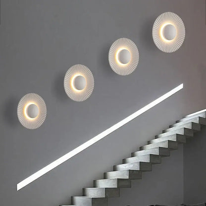 Modern ribbed circular white & gold led wall lamps bedroom lighting