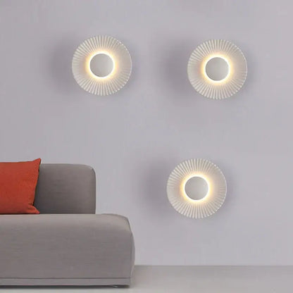 Modern ribbed circular white & gold led wall lamps bedroom lighting