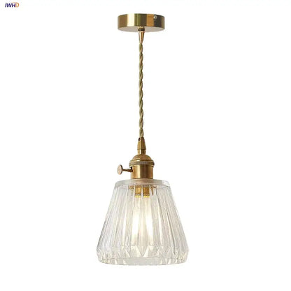 Modern ribbed clear glass led pendant light kitchen brass fixture