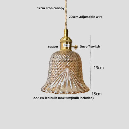 Modern ribbed clear glass led pendant light kitchen brass fixture