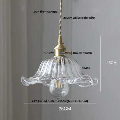 Modern ribbed clear glass led pendant light kitchen brass fixture