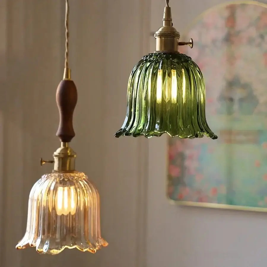 Modern ribbed clear glass led pendant light kitchen brass fixture
