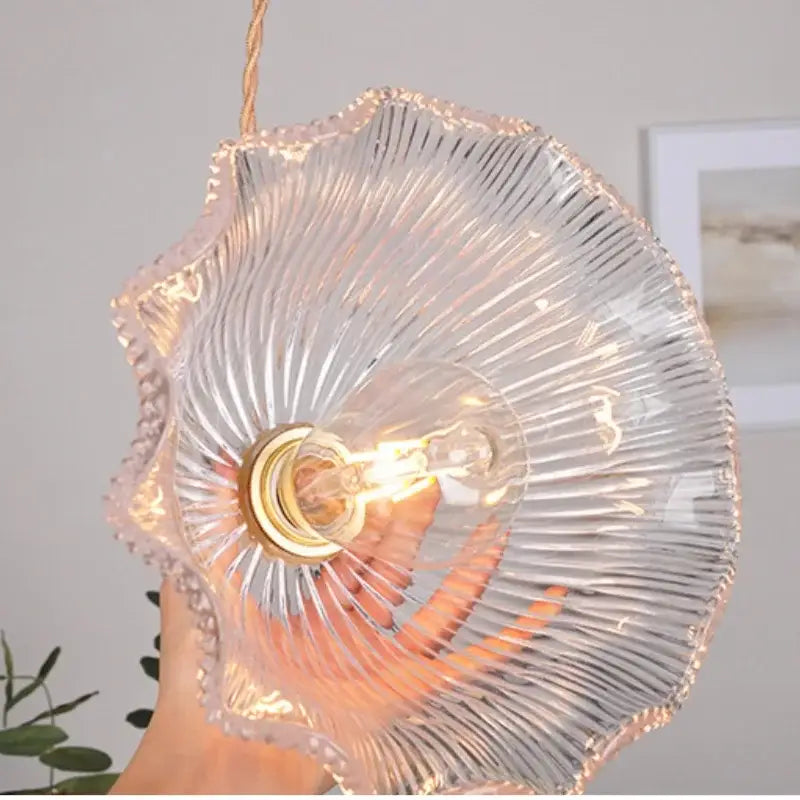 Modern ribbed clear glass pendant light kitchen brass fixture
