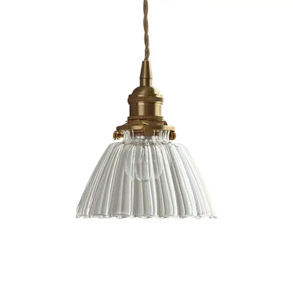 Modern ribbed clear glass pendant light kitchen brass fixture