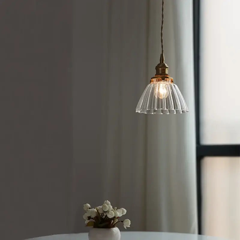 Modern ribbed clear glass pendant light kitchen brass light fixture