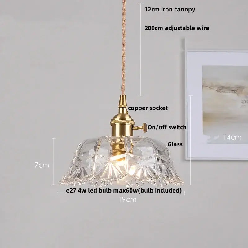 Modern ribbed clear glass pendant light kitchen brass fixture