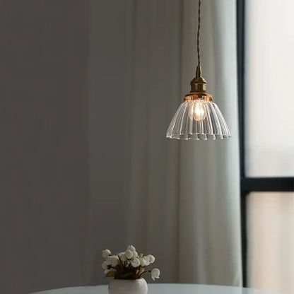 Modern ribbed clear glass pendant light kitchen brass fixture