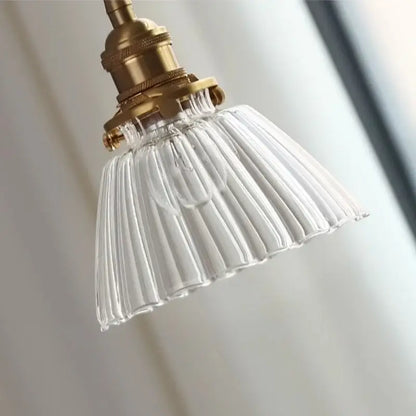 Modern ribbed clear glass pendant light kitchen brass fixture