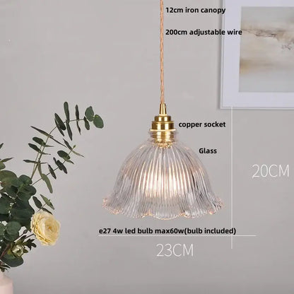 Modern ribbed clear glass pendant light kitchen brass fixture