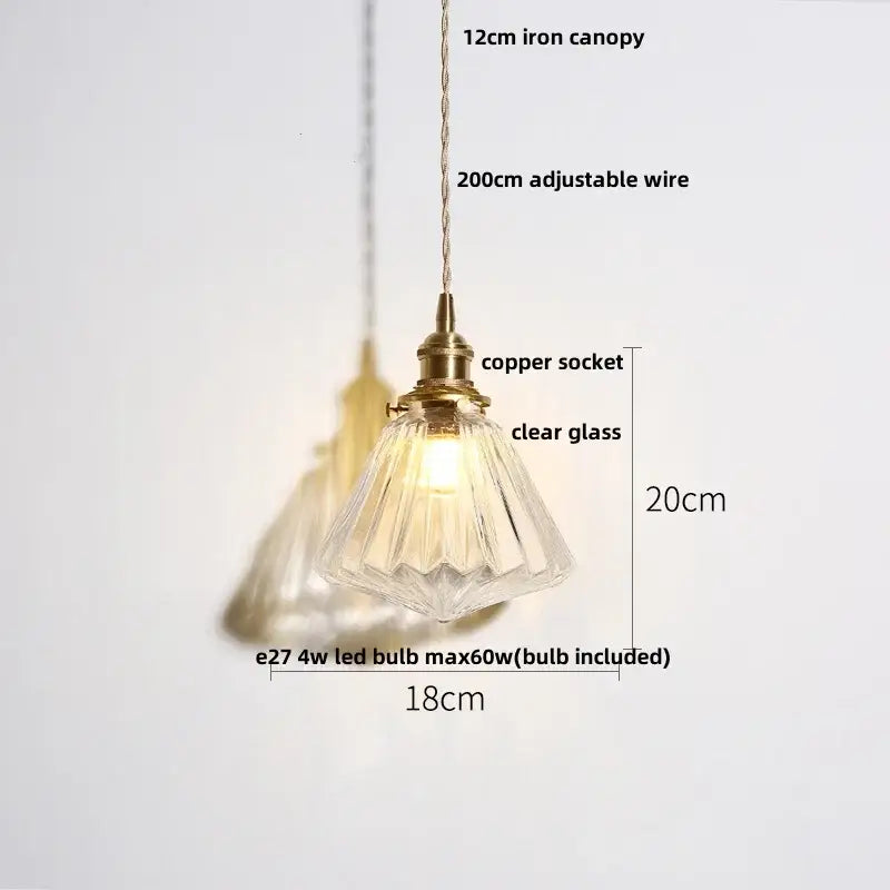 Modern ribbed clear glass pendant light kitchen brass fixture