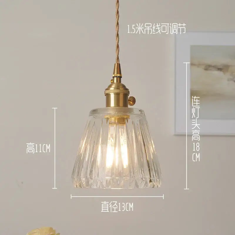 Modern ribbed clear glass pendant light kitchen brass light fixture