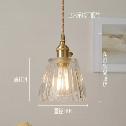 Modern ribbed clear glass pendant light kitchen brass light fixture