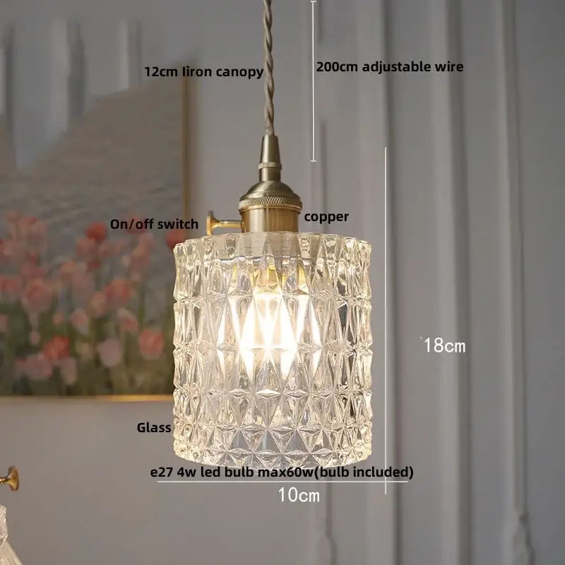 Modern ribbed clear glass pendant light kitchen brass light fixture