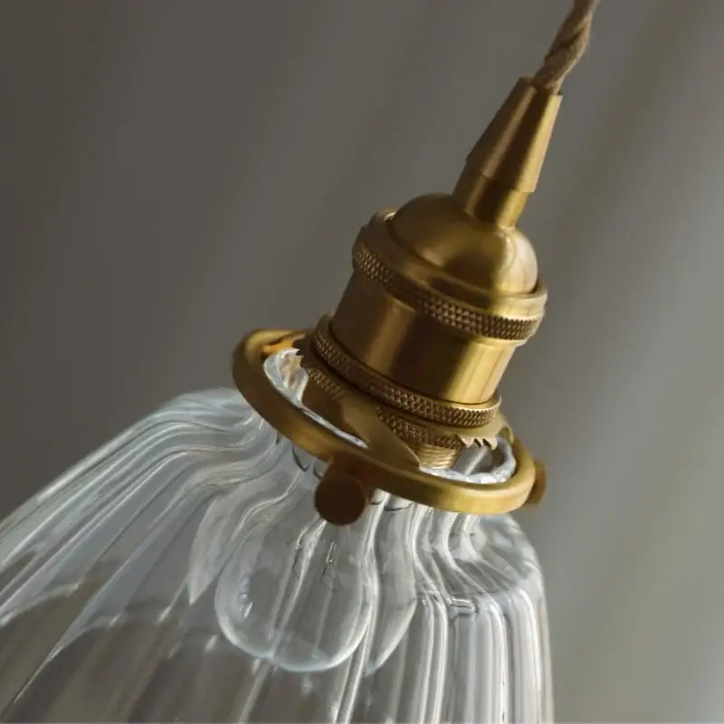 Modern ribbed clear glass pendant light kitchen brass light fixture