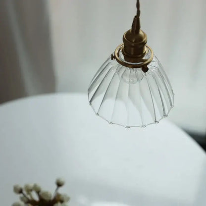 Modern ribbed clear glass pendant light kitchen brass fixture