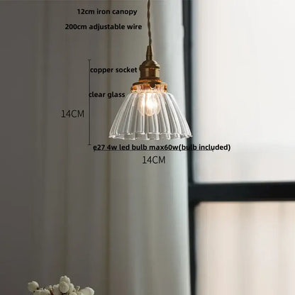Modern ribbed clear glass pendant light kitchen brass fixture
