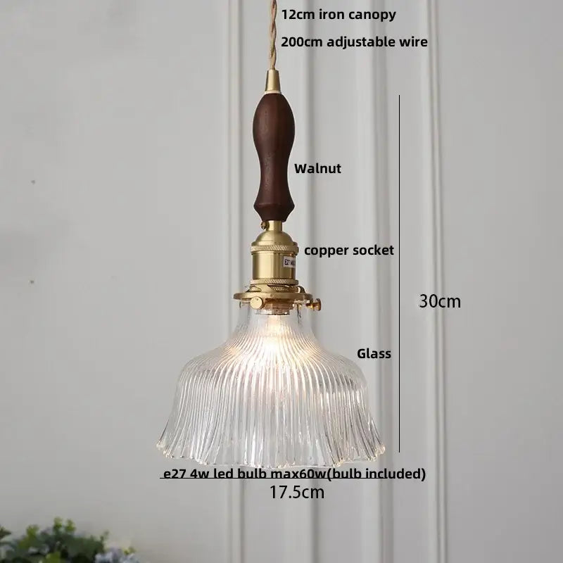 Modern ribbed clear glass pendant light kitchen brass fixture