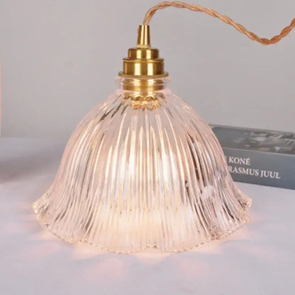 Modern ribbed clear glass pendant light kitchen brass fixture